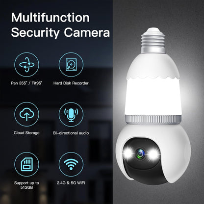 🔥Completely upgraded✨4MP Light Bulb Security Camera 5G&2.4GHz Wireless Outdoor Indoor Camera with Night Vision